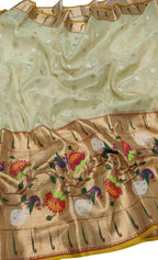 Shop Now for Green Kota Doria Saree with Real Zari & Muniya Border - Ethnic Wear for Women - Luxurion World