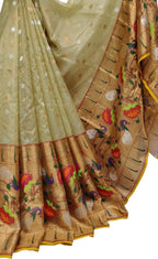 Shop Now for Green Kota Doria Saree with Real Zari & Muniya Border - Ethnic Wear for Women - Luxurion World