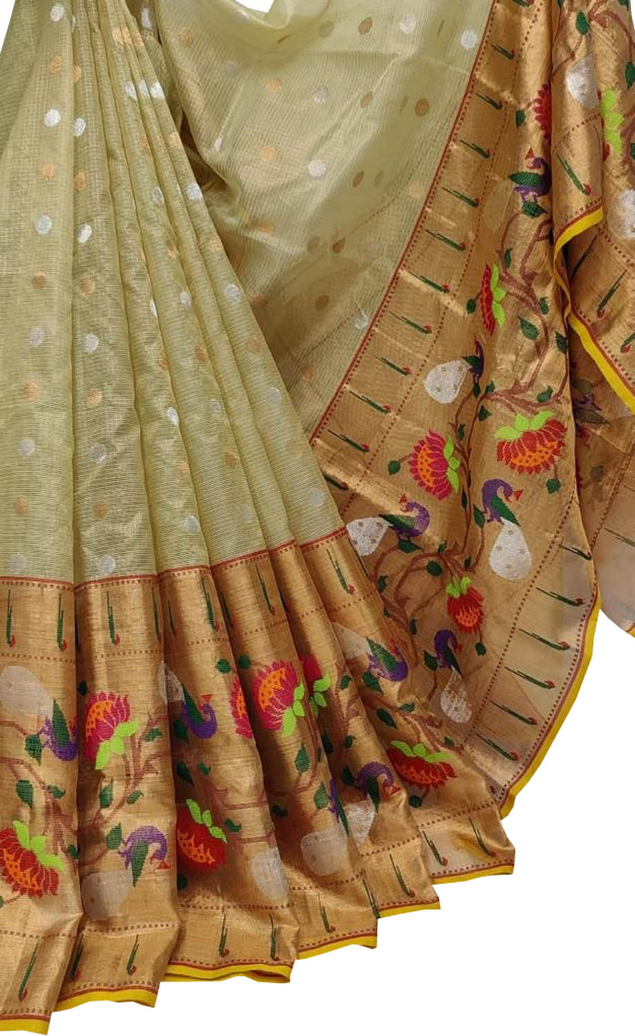 Shop Now for Green Kota Doria Saree with Real Zari & Muniya Border - Ethnic Wear for Women - Luxurion World