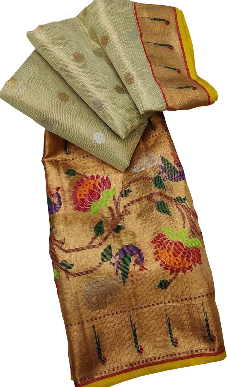 Shop Now for Green Kota Doria Saree with Real Zari & Muniya Border - Ethnic Wear for Women