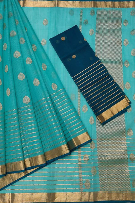 Exquisite Blue Handloom Kota Doria Saree with Real Zari Embellishments - Luxurion World