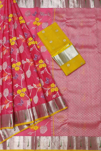 Exquisite Pink Handloom Kota Doria Saree with Real Zari Embellishments