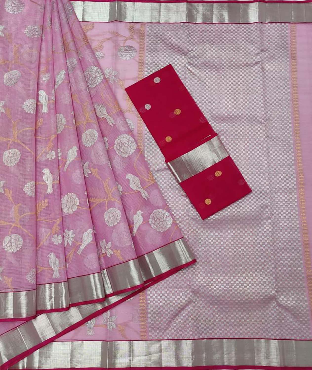 Exquisite Pink Handloom Kota Doria Saree with Real Zari Detailing