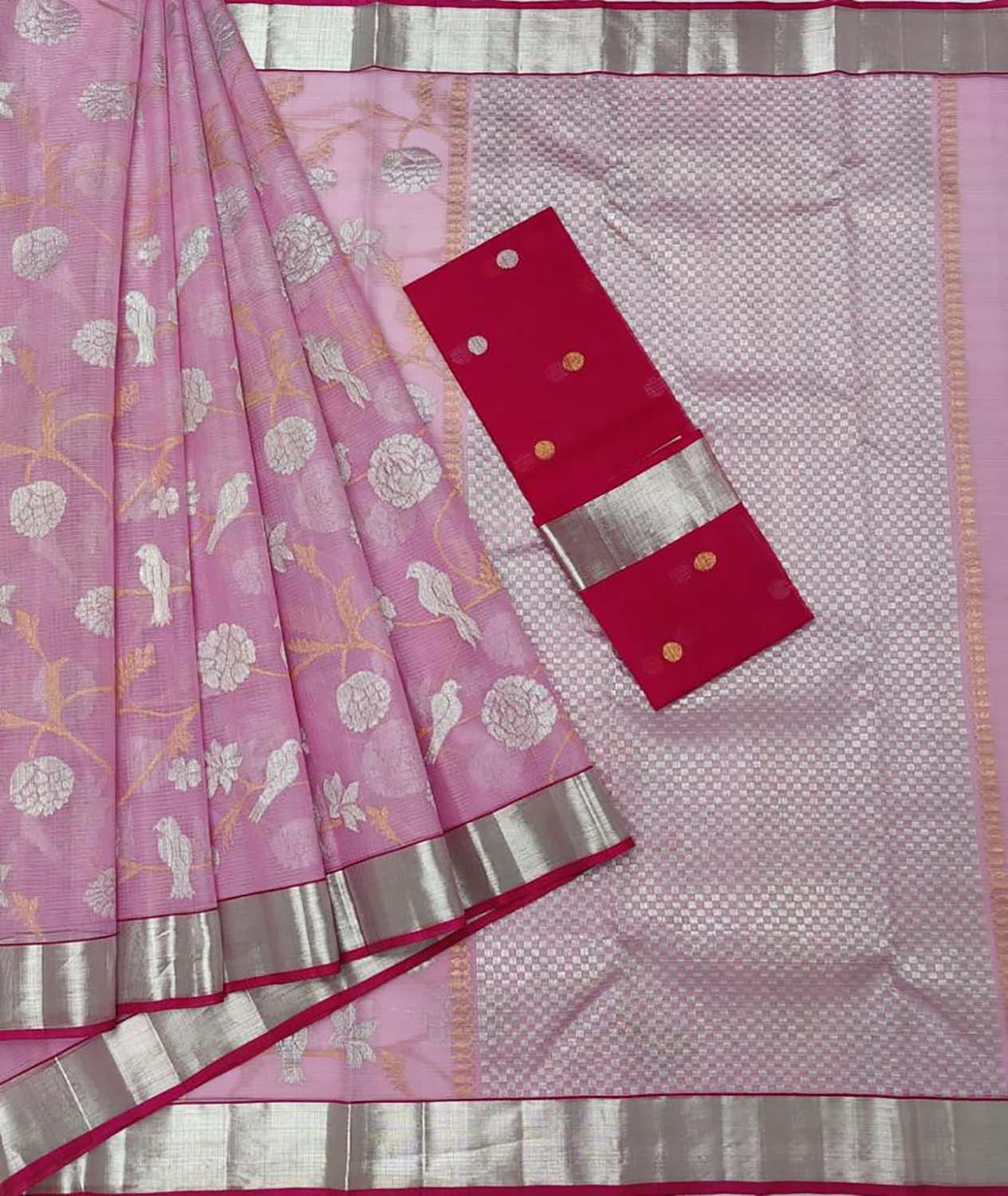 Exquisite Pink Handloom Kota Doria Saree with Real Zari Detailing - Luxurion World