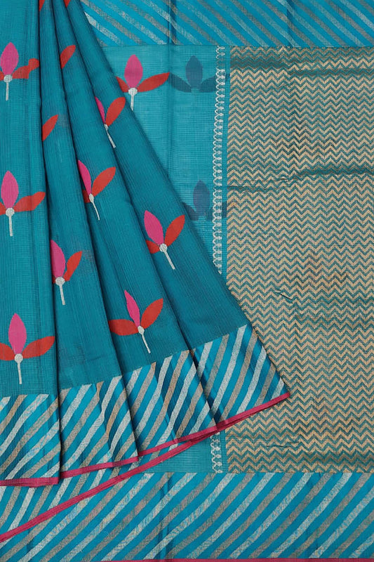 Stunning Blue Handloom Kota Doria Zari Saree - Perfect for Any Occasion! - Luxurion World