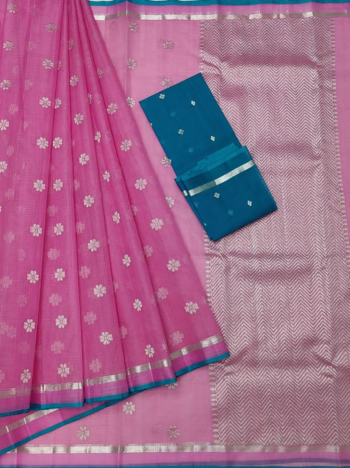 Radiant Pink Handloom Kota Doria Saree with Zari Embellishments - Luxurion World