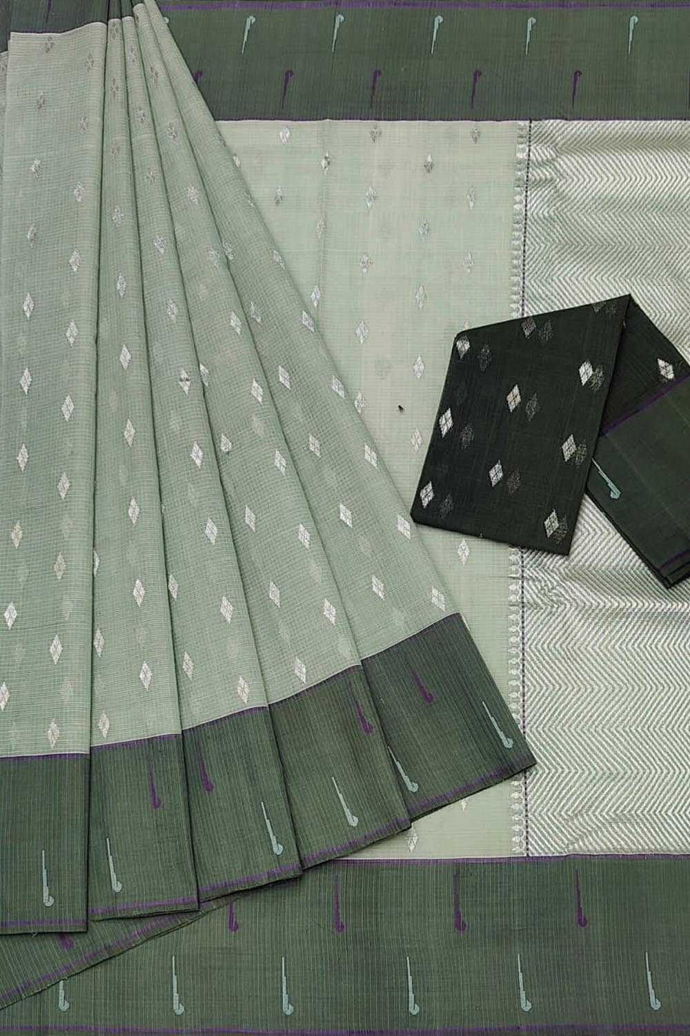Elegant Grey Handloom Kota Doria Zari Saree - Luxurion World