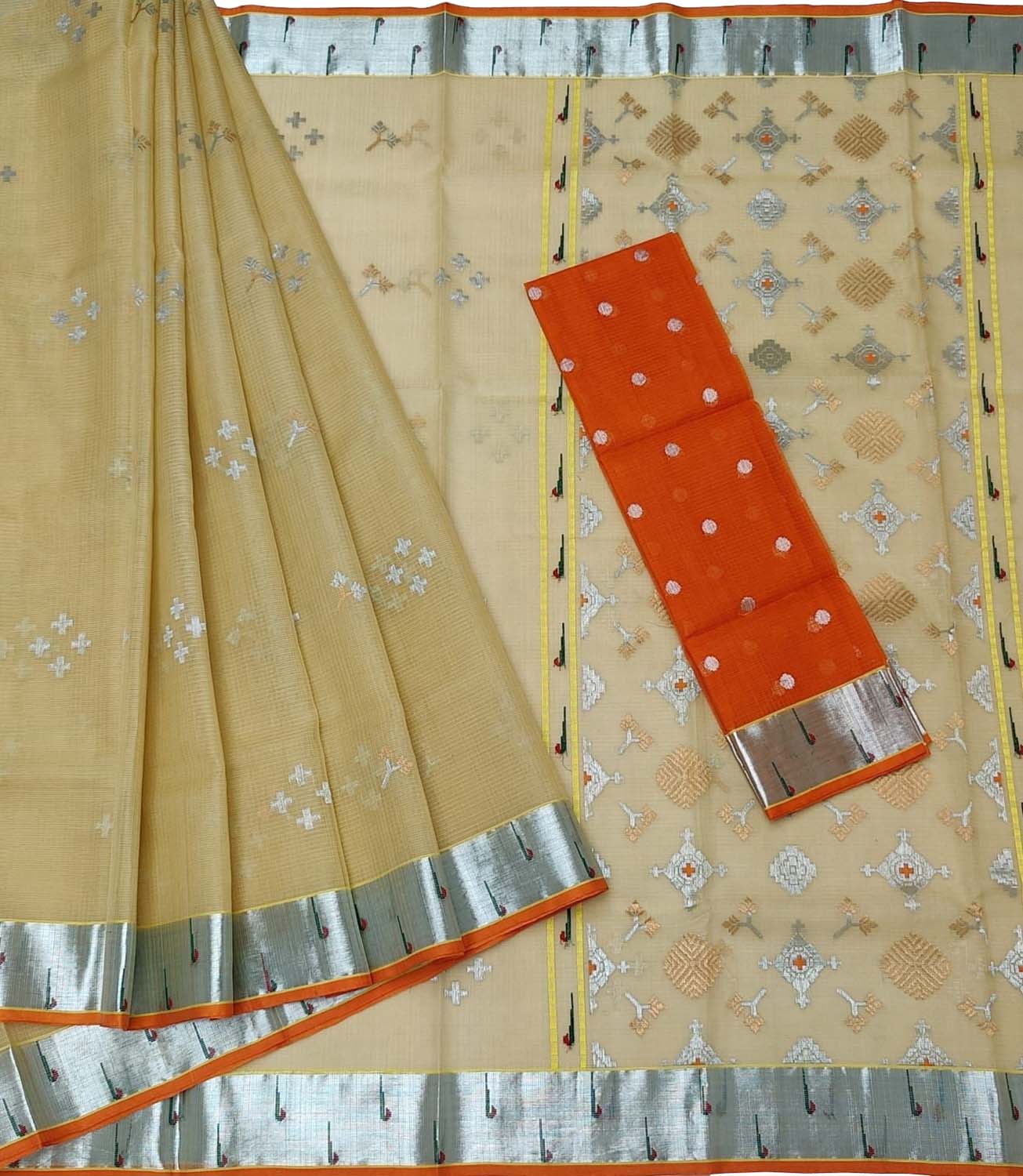 Vibrant Yellow & Orange Handloom Zari Saree - Luxurion World
