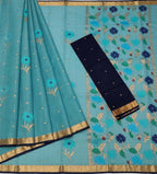 Blue Handloom Kota Doria Real Zari Saree - Elegant and Timeless - Luxurion World