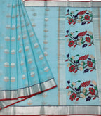 Blue Handloom Kota Doria Saree with Real Zari - Luxurion World