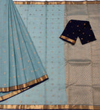 Blue & Black Handloom Kota Doria Zari Saree - Luxurion World
