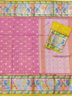 Pink Handloom Tissue Paithani Kota Doria Real Zari Figure Design Saree - Luxurion World
