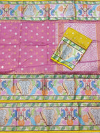 Pink Handloom Tissue Paithani Kota Doria Real Zari Figure Design Saree - Luxurion World