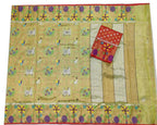 Golden Handloom Tissue Paithani Kota Doria Real Zari Figure Design Saree - Luxurion World