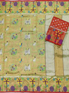 Golden Handloom Tissue Paithani Kota Doria Real Zari Figure Design Saree - Luxurion World