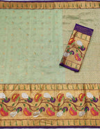 Green Handloom Tissue Paithani Kota Doria Real Zari Saree - Luxurion World