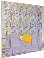 Purple Handloom Kota Doria Tissue Silk Real Zari Bird And Floral Design Saree - Luxurion World