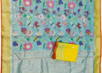 Blue Handloom Kota Doria Tissue Silk Real Zari Bird Design Saree - Luxurion World