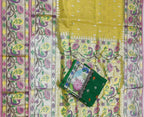 Yellow Handloom Kota Doria Tissue Silk Real Zari Bird And Floral Design Saree - Luxurion World