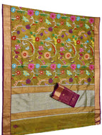 Green Handloom Kota Doria Tissue Silk Real Zari Bird And Floral Design Saree - Luxurion World