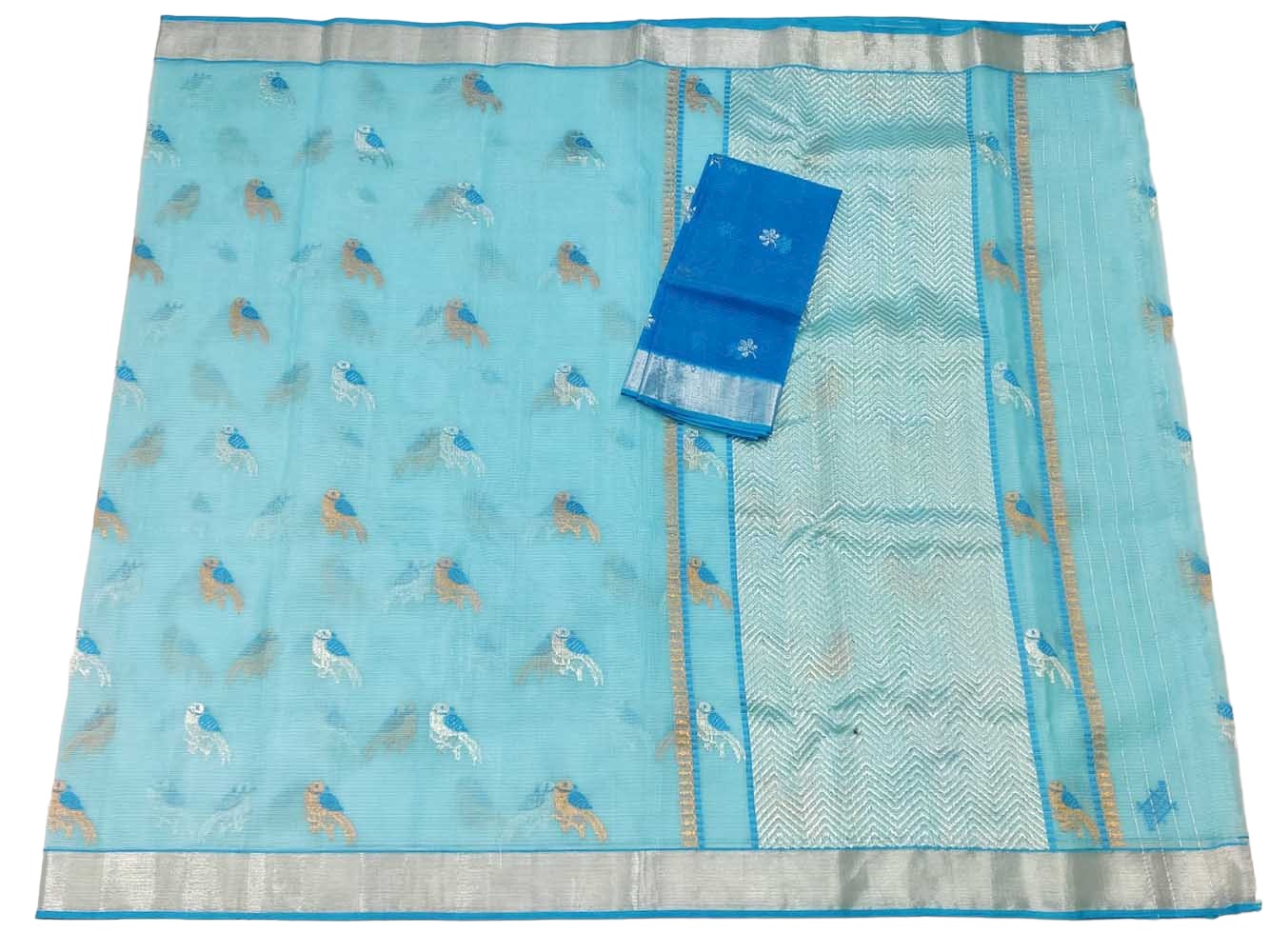 Blue Handloom Kota Doria Real Zari Saree - Luxurion World