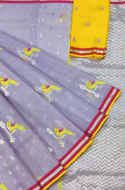 Purple Handloom Kota Doria Real Zari Saree - Luxurion World