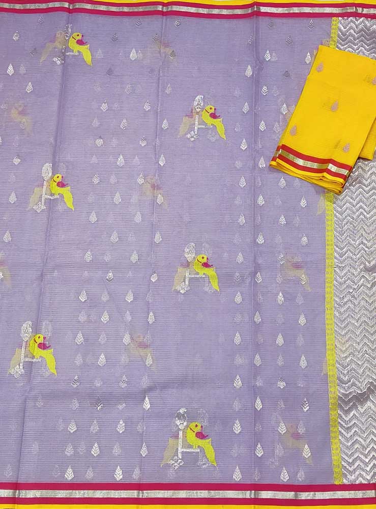 Purple Handloom Kota Doria Real Zari Saree - Luxurion World
