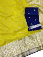 Yellow Handloom Kota Doria Real Zari Saree - Luxurion World