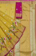 Yellow Handloom Kota Doria Real Zari Figure Design Saree - Luxurion World