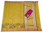 Yellow Handloom Kota Doria Real Zari Figure Design Saree - Luxurion World
