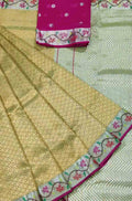 Yellow Handloom Kota Doria Real Zari Flower Design Saree - Luxurion World