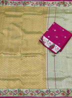 Yellow Handloom Kota Doria Real Zari Flower Design Saree - Luxurion World