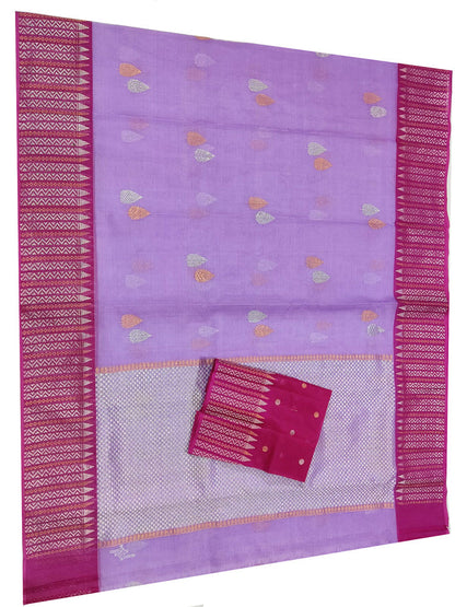 Purple Handloom Kota Doria Real Zari Sona Roopa Saree - Luxurion World