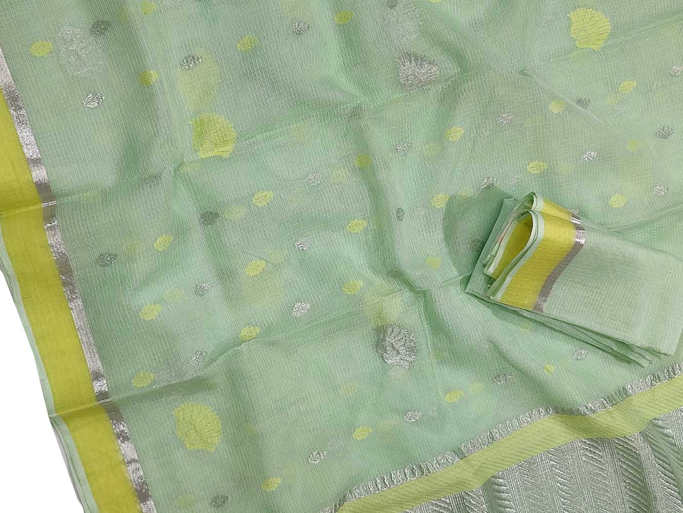Green Handloom Kota Doria Real Zari Saree - Luxurion World