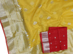 Yellow Handloom Kota Doria Real Zari Saree - Luxurion World