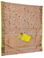 Pink Handloom Kota Doria Tissue Silk Real Zari Sona Roopa Meenakari Saree - Luxurion World