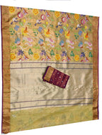 Golden Handloom Kota Doria Tissue Silk Real Zari Bird Design Saree - Luxurion World
