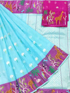 Blue Handloom Kota Doria Figure Work Saree - Luxurion World