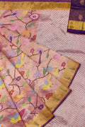 Pink Kota Doria Real Zari Handloom Double Tissue Meenakari Saree - Luxurion World