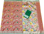 Peach And Pink Shot Kota Doria Handloom Real Zari Saree - Luxurion World