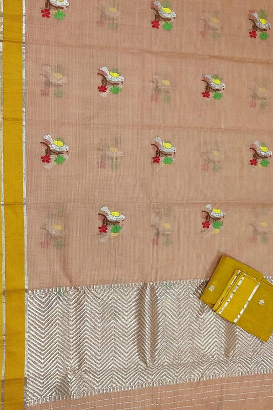 Pastel And Yellow Kota Doria Handloom Real Zari Saree - Luxurion World