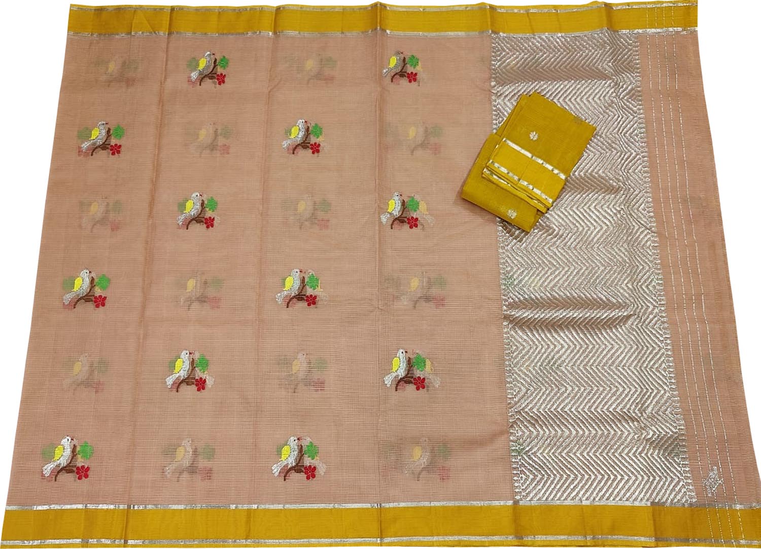 Pastel And Yellow Kota Doria Handloom Real Zari Saree - Luxurion World