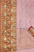 Pink And Red Kota Doria Handloom Real Zari Tissue Saree - Luxurion World