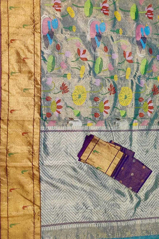 Blue Kota Doria Handloom Real Zari Double Tissue Saree - Luxurion World