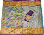 Blue Kota Doria Handloom Real Zari Double Tissue Saree - Luxurion World