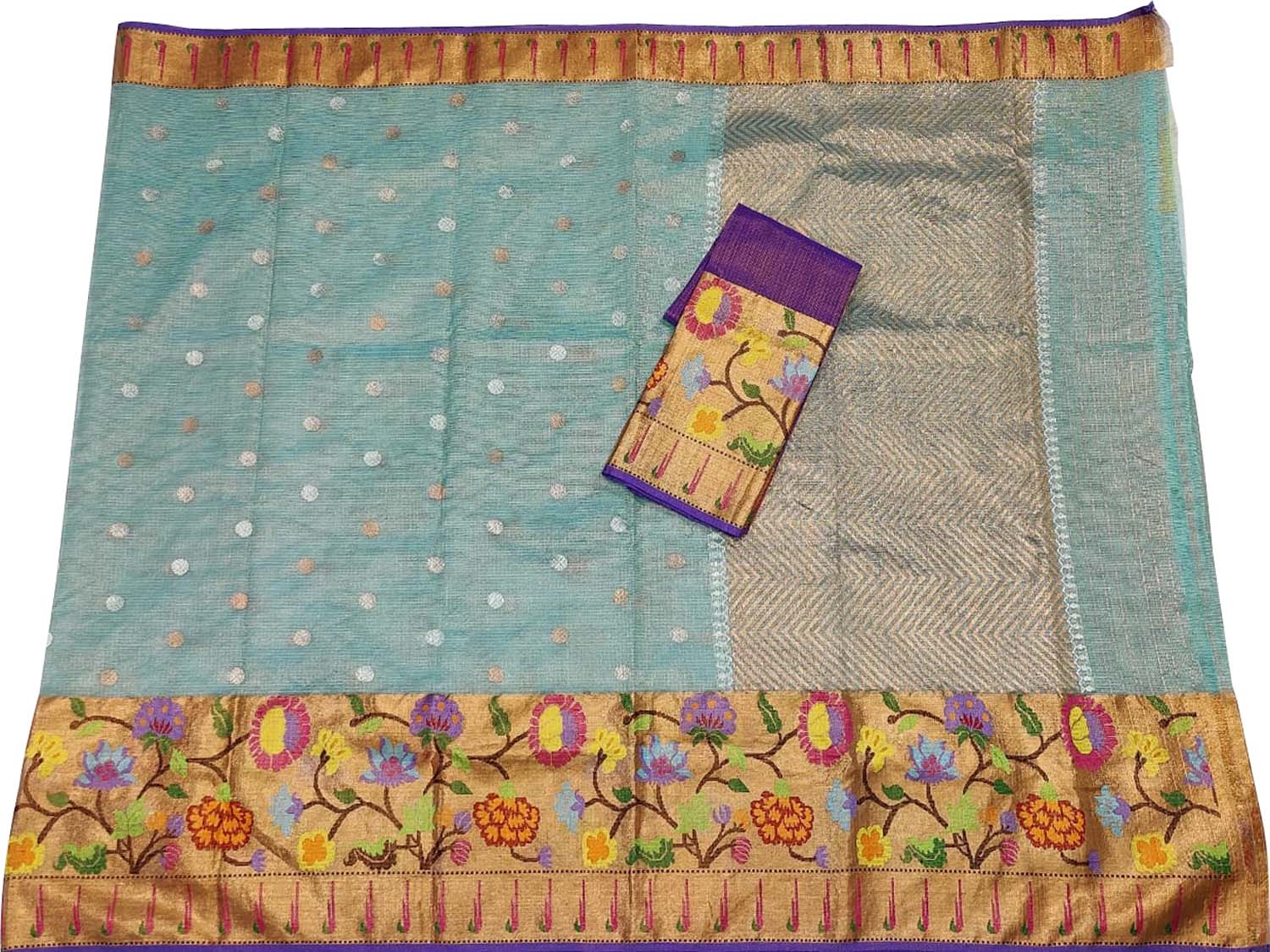 Blue Kota Doria Handloom Real Zari Saree - Luxurion World