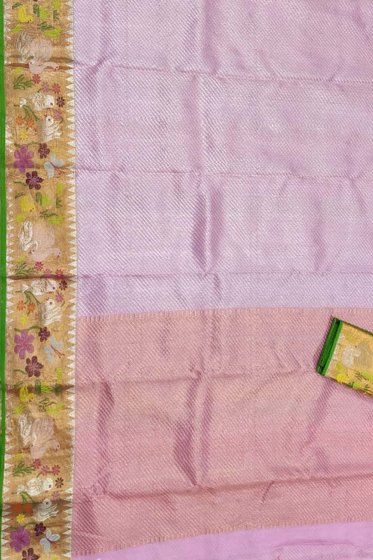 Pink Kota Doria Handloom Real Zari Saree - Luxurion World