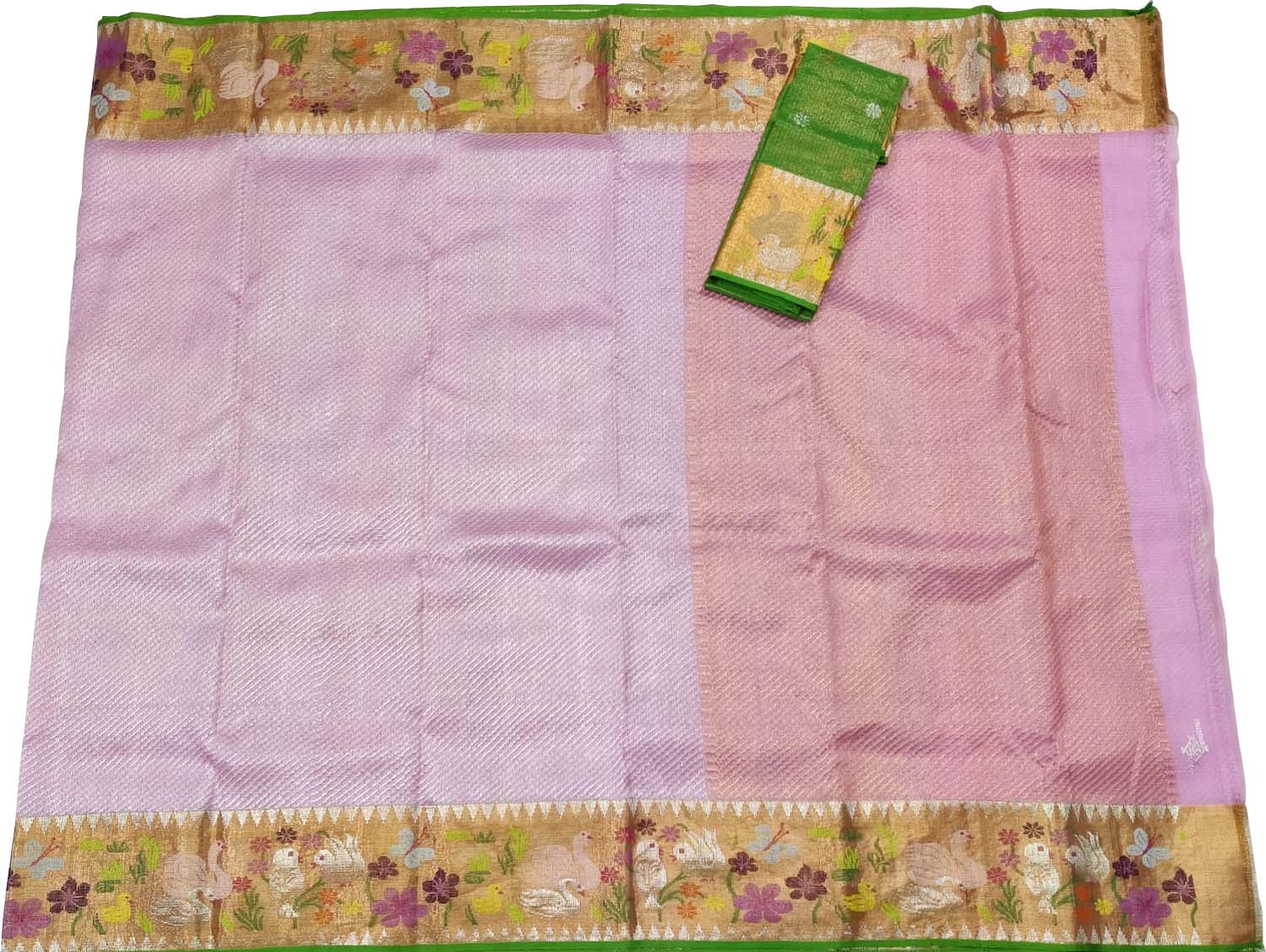 Pink Kota Doria Handloom Real Zari Saree - Luxurion World