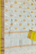 Off White And Yellow Kota Doria Handloom Real Zari Saree - Luxurion World