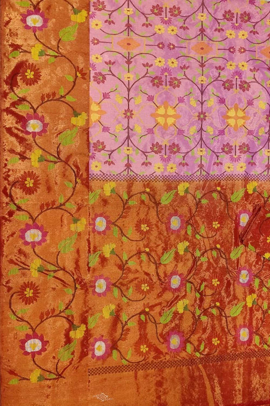 Pink Kota Doria Handloom Real Zari Saree - Luxurion World